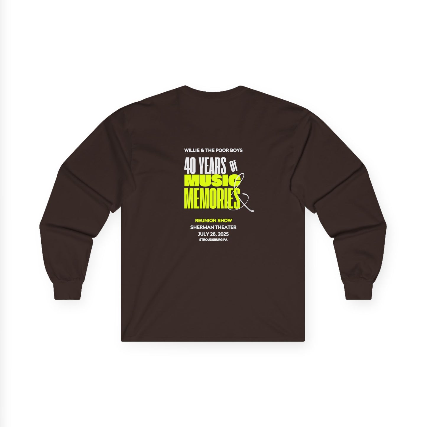 Unisex Long Sleeve Tee - 2025 Reunion Hand-Drawn Front with "Music & Memories" Artwork Back (Various Colors Available)