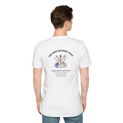 Copy of Solid Colors "One More Saturday Night" with Instruments Artwork Back & Logo Front - Softstyle T-Shirt (Various Colors Available)
