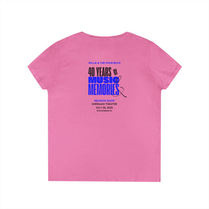 Ladies' V-Neck – Vintage Band Photo Front & 40 Years of Music & Memories Back (Various Colors Available)
