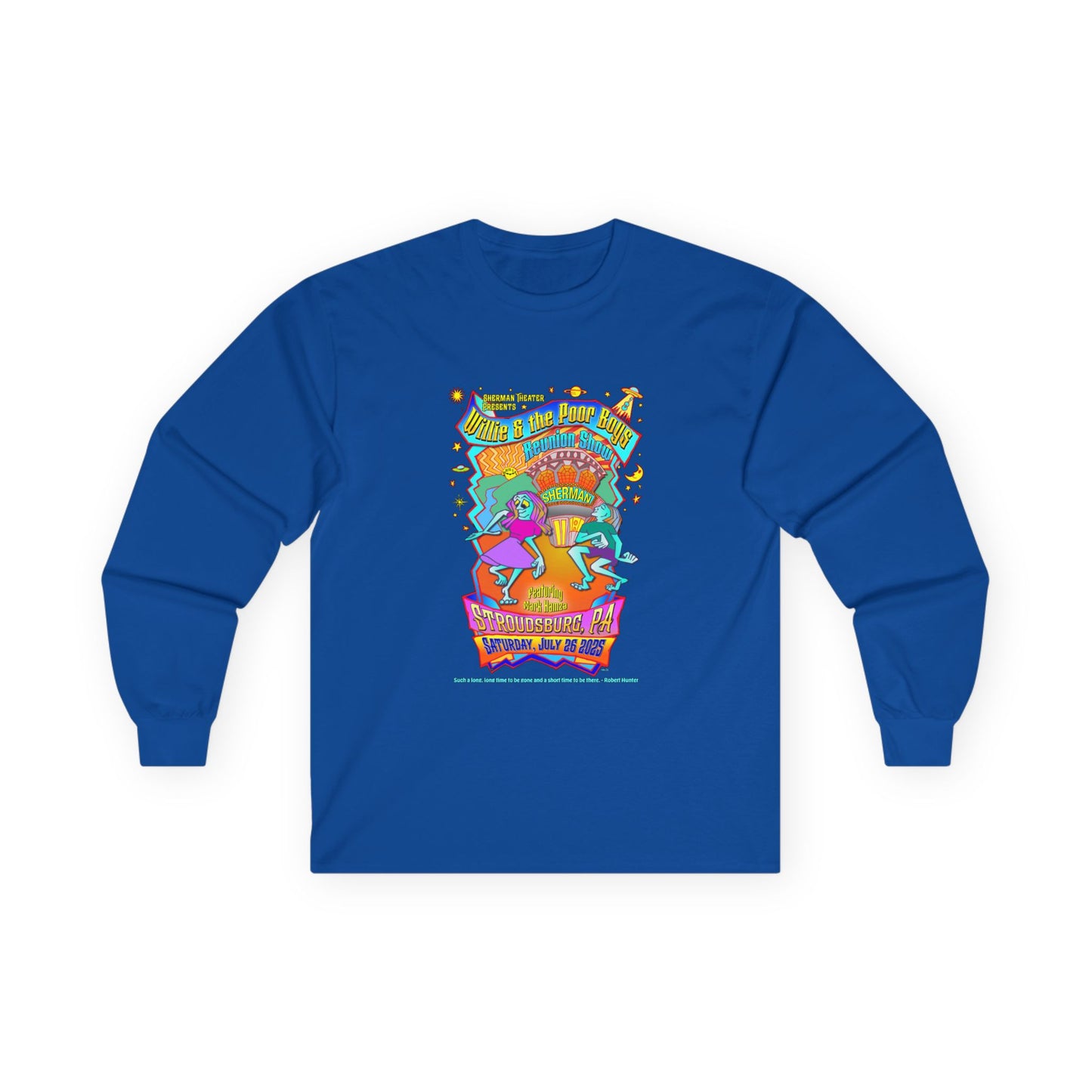 Unisex Long Sleeve Tee - 2025 Reunion Hand-Drawn Front with "Music & Memories" Artwork Back (Various Colors Available)