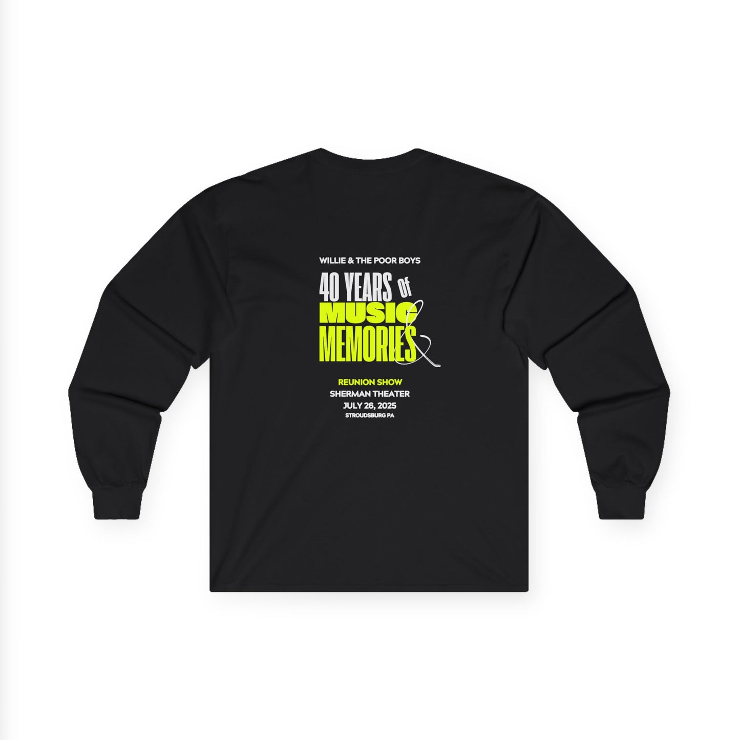 Unisex Long Sleeve Tee - 2025 Reunion Hand-Drawn Front with "Music & Memories" Artwork Back (Various Colors Available)