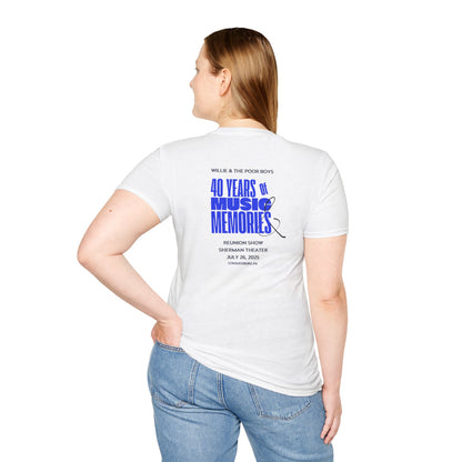 Solid Colors - "40 Years of Music & Memories" Artwork Back with Logo Front - Softstyle T-Shirt (Various Colors Available)