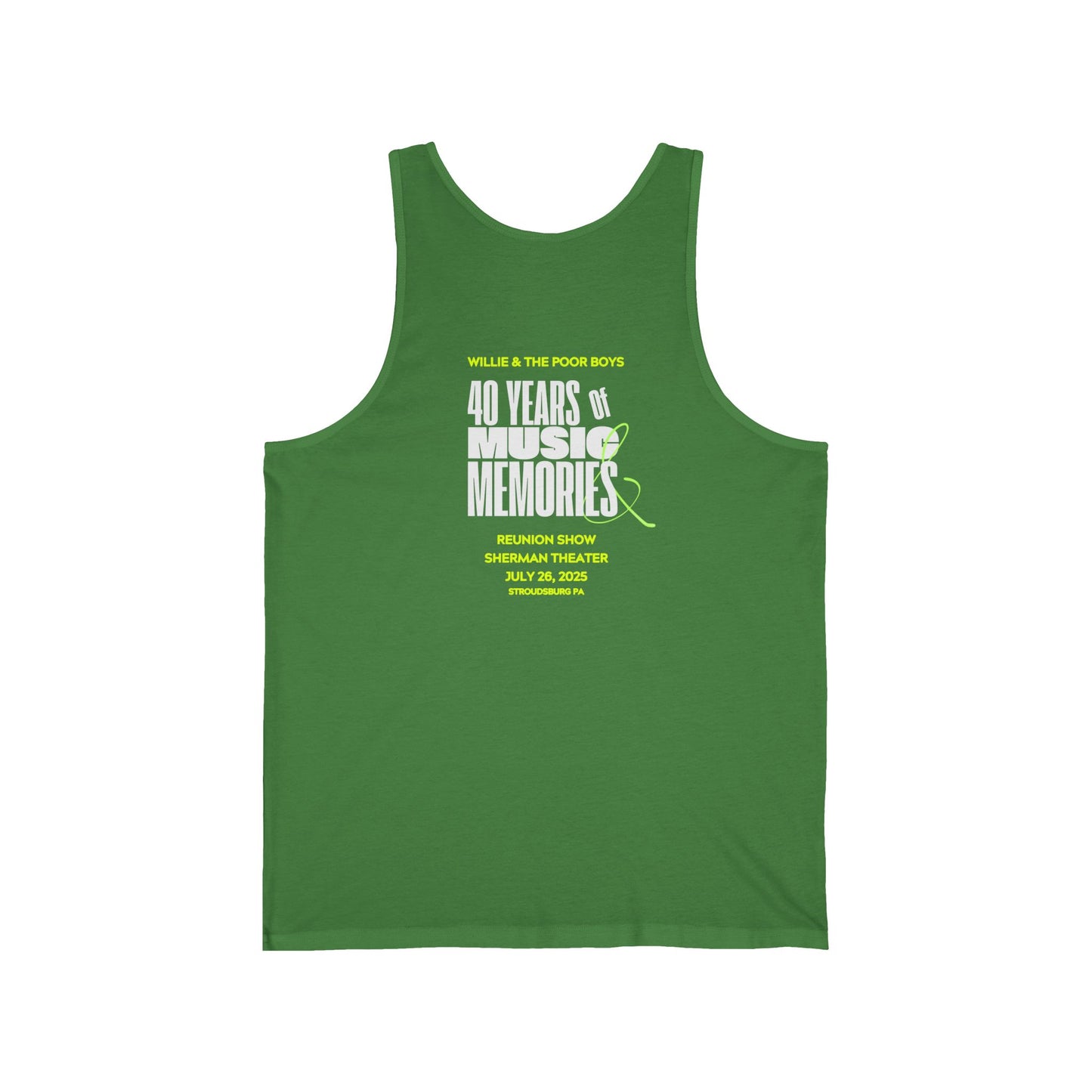 Unisex "Music & Memories" Artwork Back with Logo Front - Jersey Tank Top