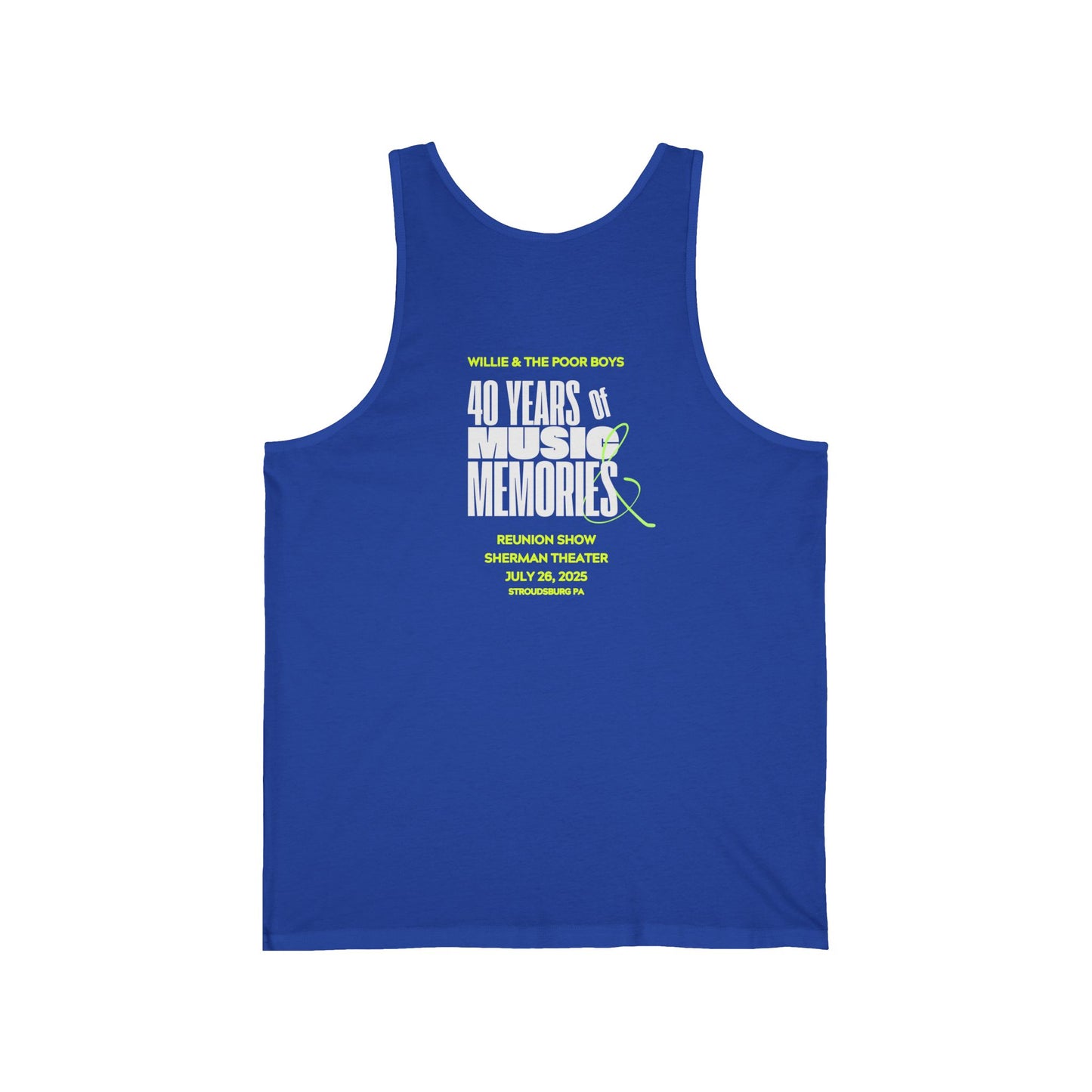 Unisex "Music & Memories" Artwork Back with Logo Front - Jersey Tank Top