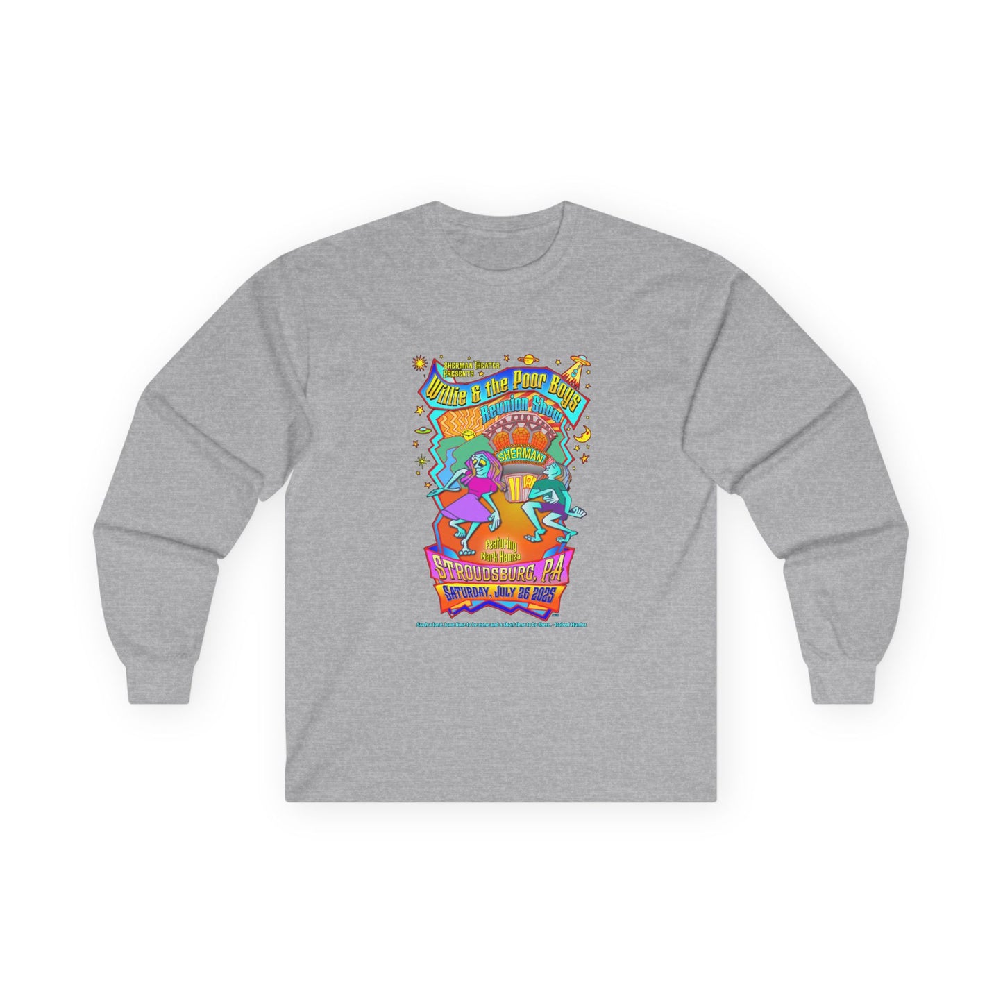 Unisex Long Sleeve Tee - 2025 Reunion Hand-Drawn Front with "Music & Memories" Artwork Back (Various Colors Available)