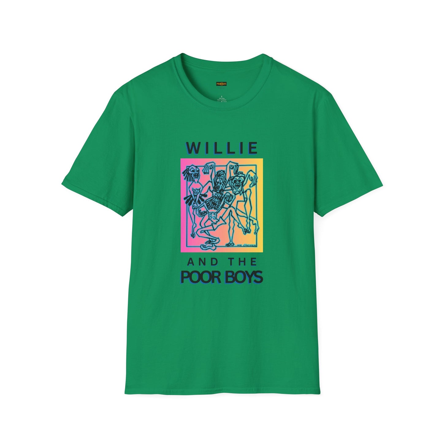 Solid Colors - "One More Saturday Night" Retro Band Photo Back with Front Logo - Unisex Softstyle T-Shirt (Various Colors Available)