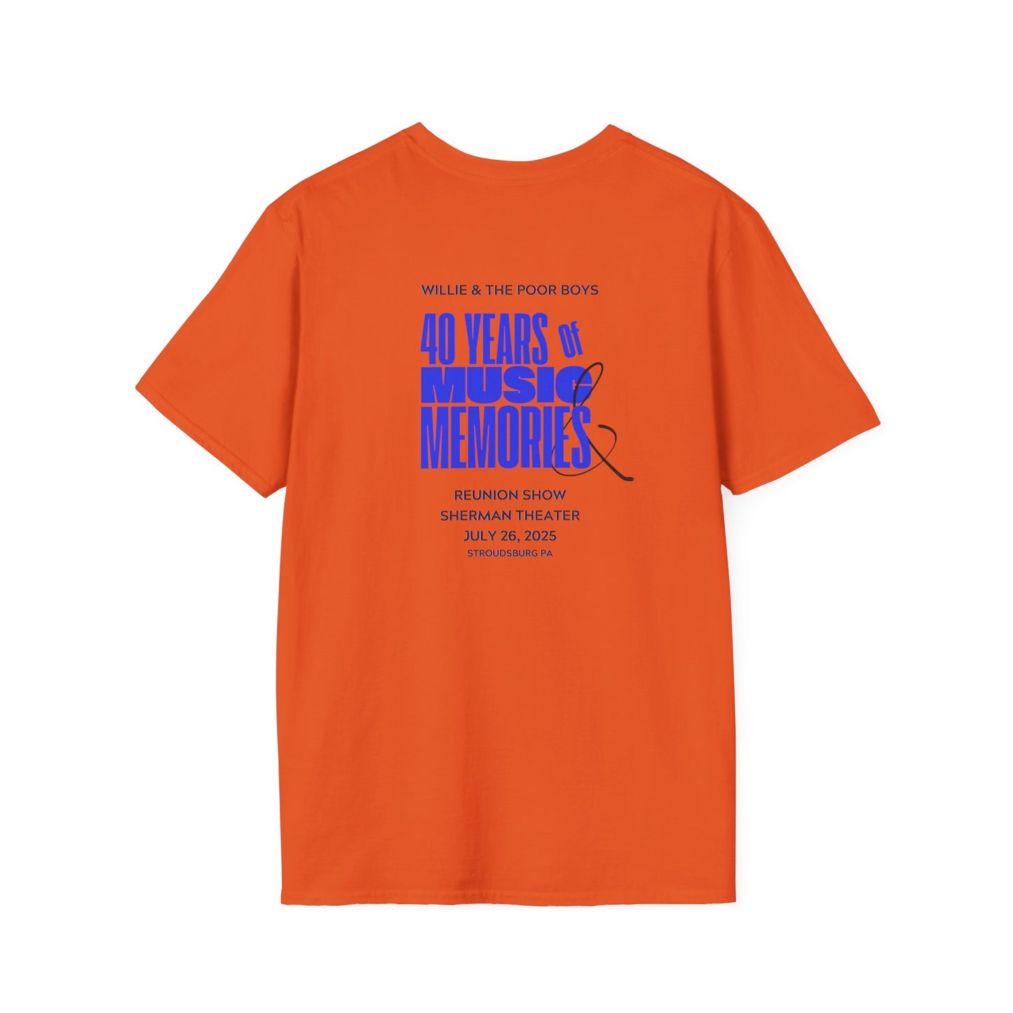 Solid Colors - "40 Years of Music & Memories" Artwork Back with Logo Front - Softstyle T-Shirt (Various Colors Available)