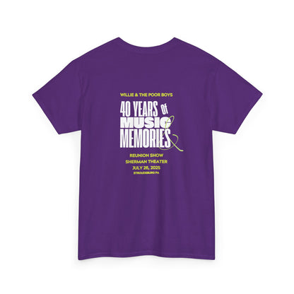 Photo Collage Band Name Front with Tie-Dye Burst & 40 Years of Music & Memories Back – Unisex T-Shirt (Various Colors Available)
