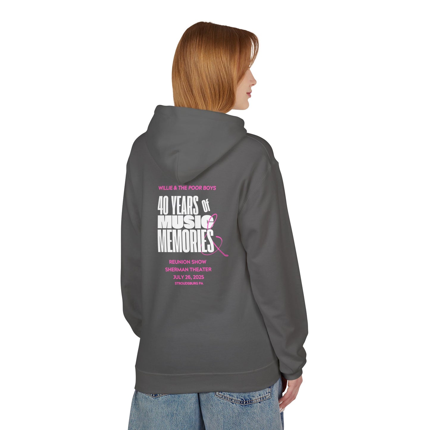 Unisex Reunion Hoodie – Poor Boys Logo Front with 40 Years of Music & Memories Back (Various Colors Available)