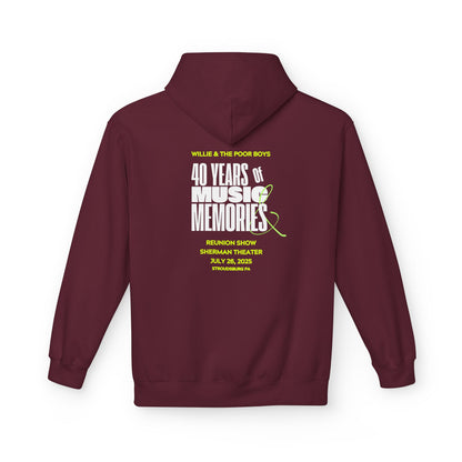 Unisex Reunion Hoodie – 40 Years of Music & Memories with Front Logo (Various Colors Available)